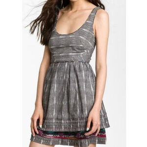 Women's Free People Gray White New Romantics Ikat Mini Dress Size 2